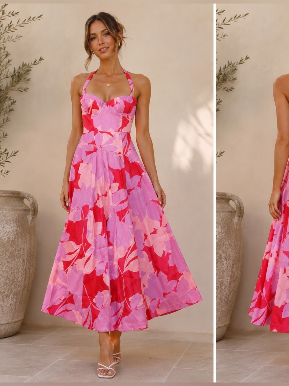 hutch saige red purple & pink floral pirnt halter maxi gown dress size small NEW
